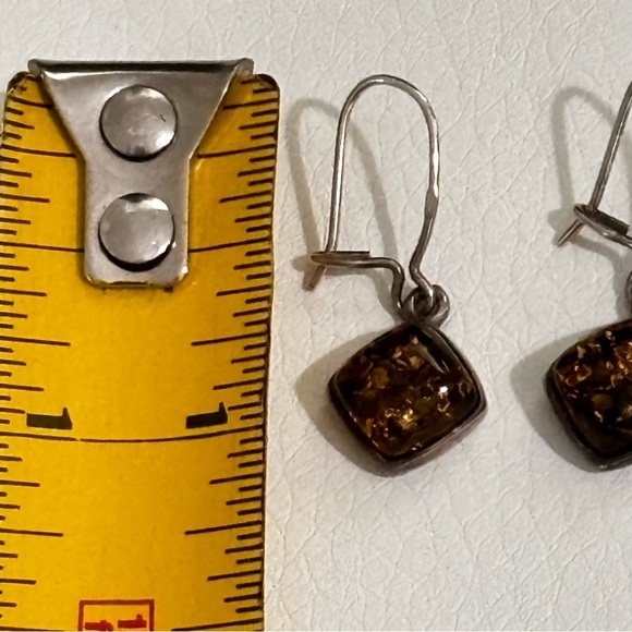 Sterling silver Amber dangle articulated pierced earrings - Picture 5 of 6